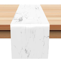 Aperturee - White Grey Marble Texture Dining Room Table Runner