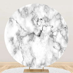 Aperturee - White Grey Marble Texture Round Birthday Backdrop