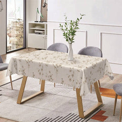 Aperturee - White Grey Spring Floral Prints Rectangle Tablecloth