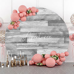 Aperturee - White Grey Wooden Brick Wall Round Birthday Backdrop