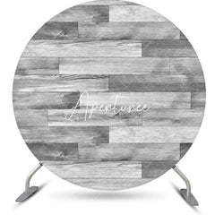 Aperturee - White Grey Wooden Brick Wall Round Birthday Backdrop