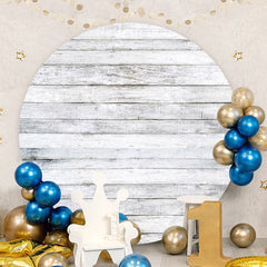 Aperturee - White Grey Wooden Round Backdrop For Birthday