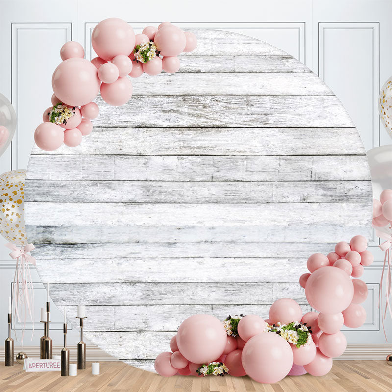 Aperturee - White Grey Wooden Round Backdrop For Birthday