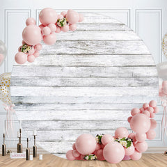 Aperturee - White Grey Wooden Round Backdrop For Birthday