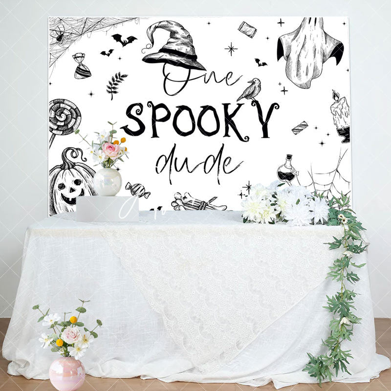 Aperturee - White Halloween One Spooky Dude Birthday Backdrop