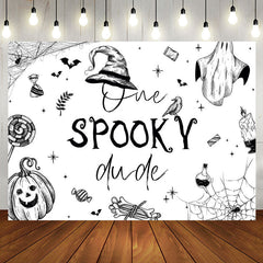 Aperturee - White Halloween One Spooky Dude Birthday Backdrop