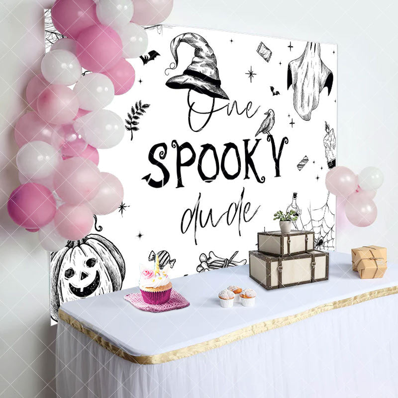 Aperturee - White Halloween One Spooky Dude Birthday Backdrop