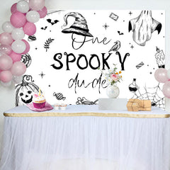 Aperturee - White Halloween One Spooky Dude Birthday Backdrop