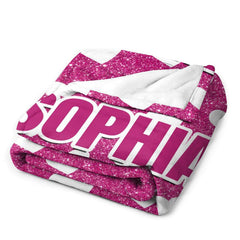 Aperturee - White Heart Pink Custom Name Valentines Day Blanket