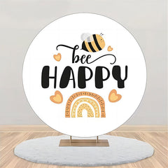 Aperturee - White Honeybee Arch Rainbow Round Birthday Backdrop