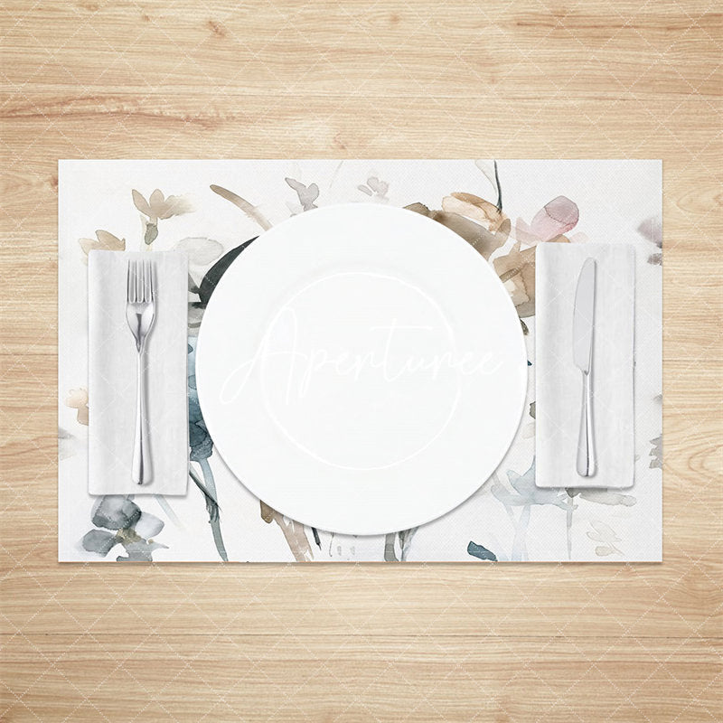 Aperturee - White Ink Floral Abstract Dining Set Of 4 Placemats