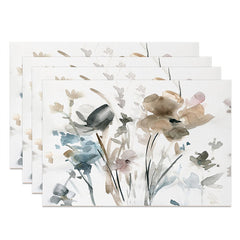 Aperturee - White Ink Floral Abstract Dining Set Of 4 Placemats