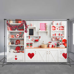 Aperturee - White Kitchen Red Heart Valentines Day Backdrop