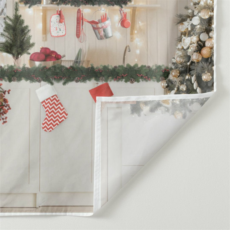 Aperturee - White kitchen Stockin Snowy Out Christmas Backdrop