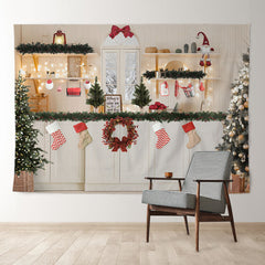 Aperturee - White kitchen Stockin Snowy Out Christmas Backdrop