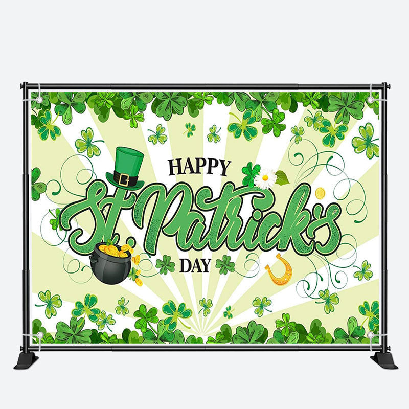 Aperturee - White Light Green Clovers St Patricks Day Backdrop