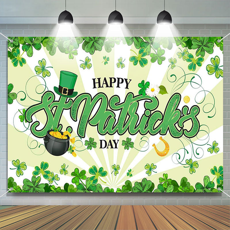 Aperturee - White Light Green Clovers St Patricks Day Backdrop