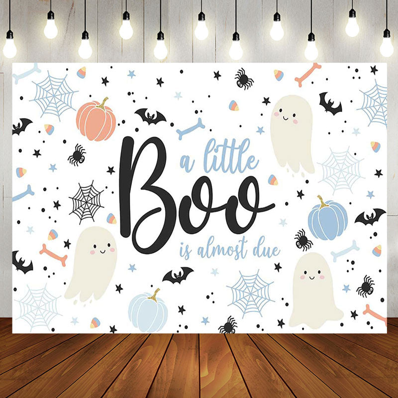 Aperturee - White Little Boo Bats Halloween Baby Shower Backdrop