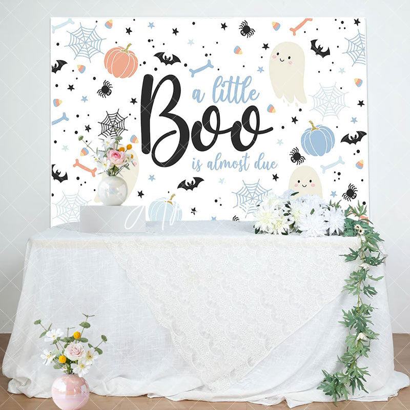 Aperturee - White Little Boo Bats Halloween Baby Shower Backdrop