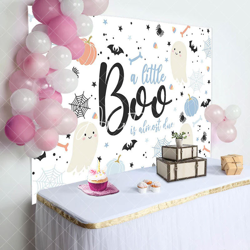 Aperturee - White Little Boo Bats Halloween Baby Shower Backdrop