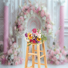 Aperturee - White Luxury Wall Pink Floral Wedding Photo Backdrop