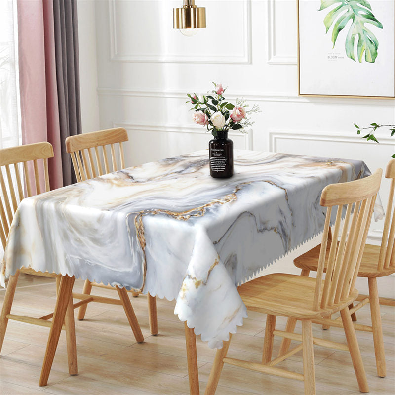 Aperturee - White Marble Floor Texture Rectangle Tablecloth