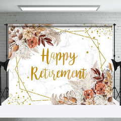 Aperturee - White Marbled Boho Floral Gold Retirement Backdrop