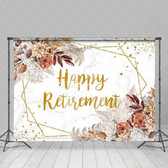 Aperturee - White Marbled Boho Floral Gold Retirement Backdrop