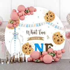 Aperturee - White Milk Cookie Round Birthday Backdrop For Boys