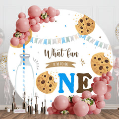 Aperturee - White Milk Cookie Round Birthday Backdrop For Boys