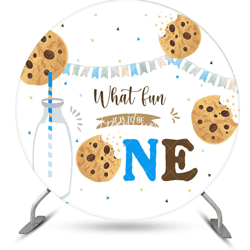 Aperturee - White Milk Cookie Round Birthday Backdrop For Boys