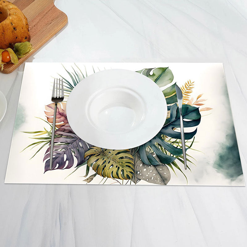 Aperturee - White Natural Monstera Vintage Set Of 4 Placemats