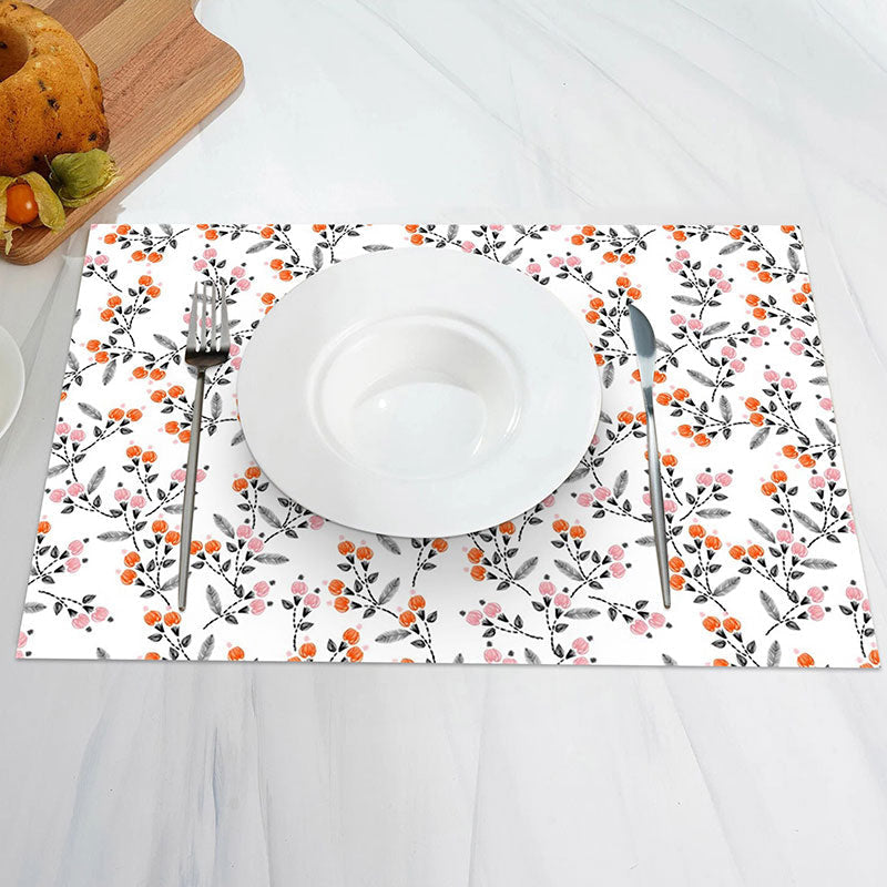 Aperturee - White Nature Floral Leaf Vintage Set Of 4 Placemats