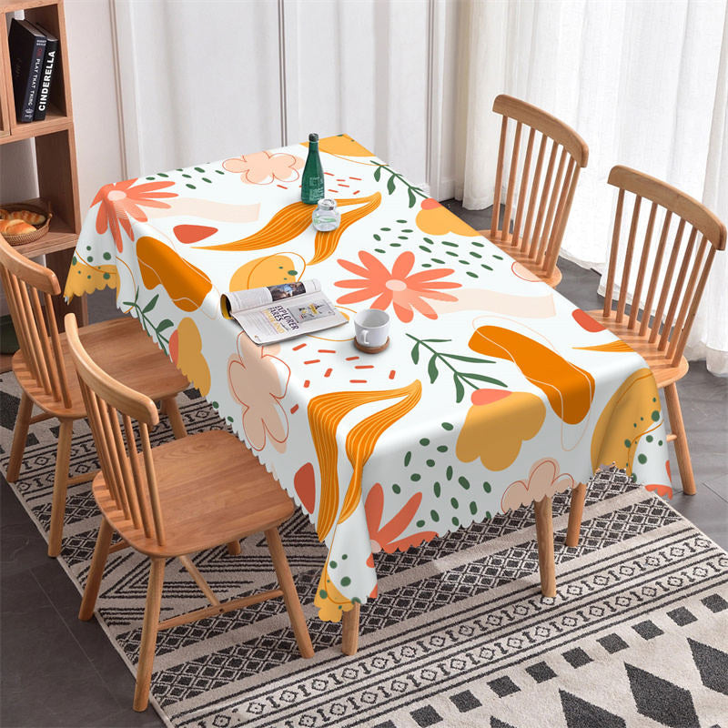 Aperturee - White Orange Floral Abstract Rectangle Tablecloth