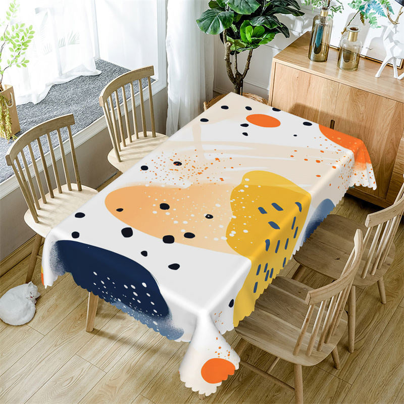 Aperturee - White Orange Patterns Modern Rectangle Tablecloth