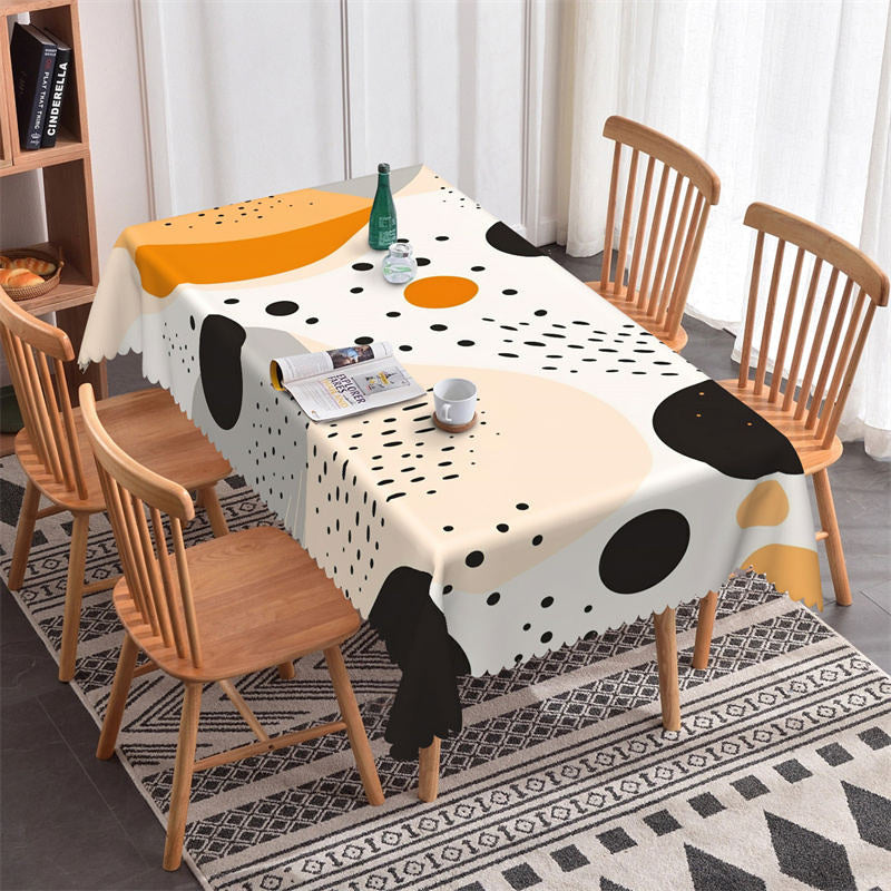 Aperturee - White Orange Prints Dots Modern Rectangle Tablecloth