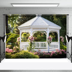 Aperturee - White Pavilion Green Trees Spring Photo Backdrop