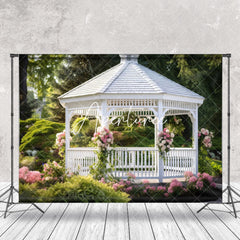 Aperturee - White Pavilion Green Trees Spring Photo Backdrop