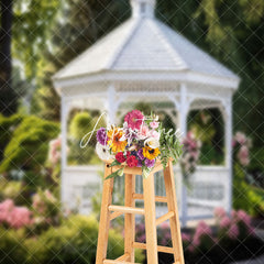 Aperturee - White Pavilion Green Trees Spring Photo Backdrop