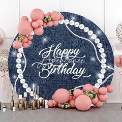 Aperturee - White Pearl Diamond Denim Round Birthday Backdrop