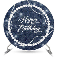 Aperturee - White Pearl Diamond Denim Round Birthday Backdrop