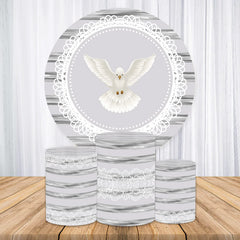 Aperturee White Pigeon Round Grey Baby Shower Decoration Backdrop Kit