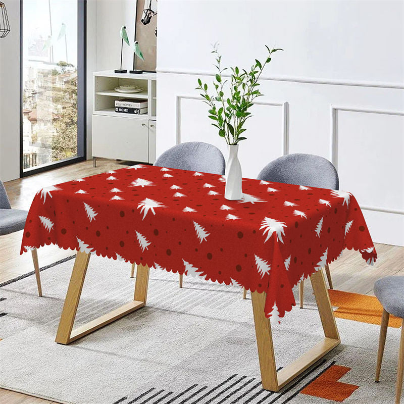 Aperturee - White Pine Trees Dots Repeat Red Christmas Tablecloth