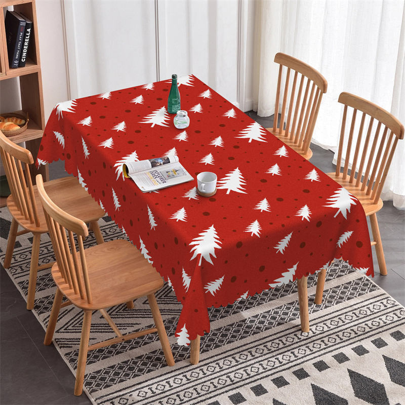 Aperturee - White Pine Trees Dots Repeat Red Christmas Tablecloth