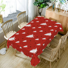 Aperturee - White Pine Trees Dots Repeat Red Christmas Tablecloth