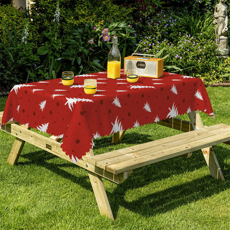 Aperturee - White Pine Trees Dots Repeat Red Christmas Tablecloth