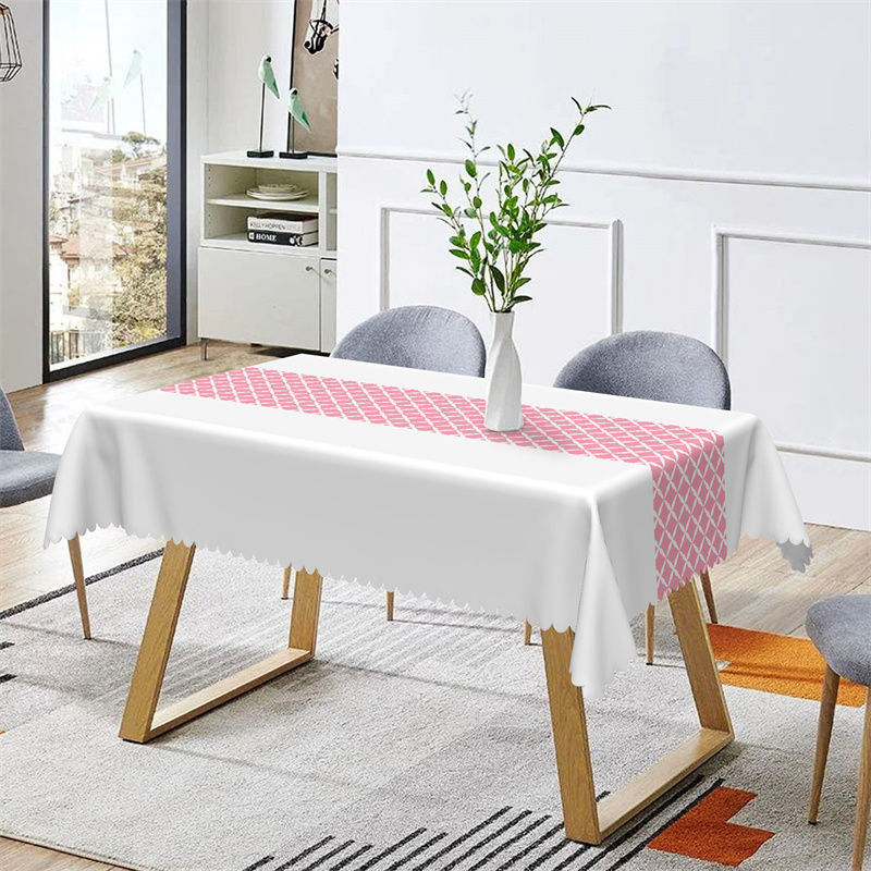 Aperturee - White Pink Argyle Dining Room Rectangle Tablecloth