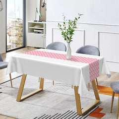 Aperturee - White Pink Argyle Dining Room Rectangle Tablecloth