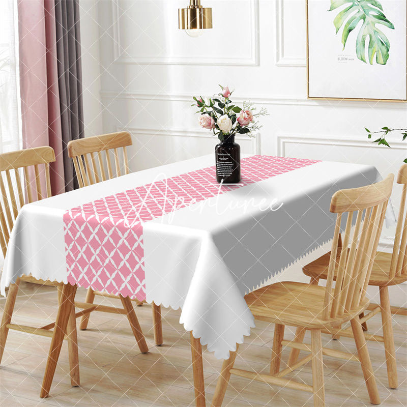 Aperturee - White Pink Argyle Dining Room Rectangle Tablecloth