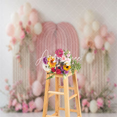 Aperturee - White Pink Balloon Floral Spring Cake Smash Backdrop